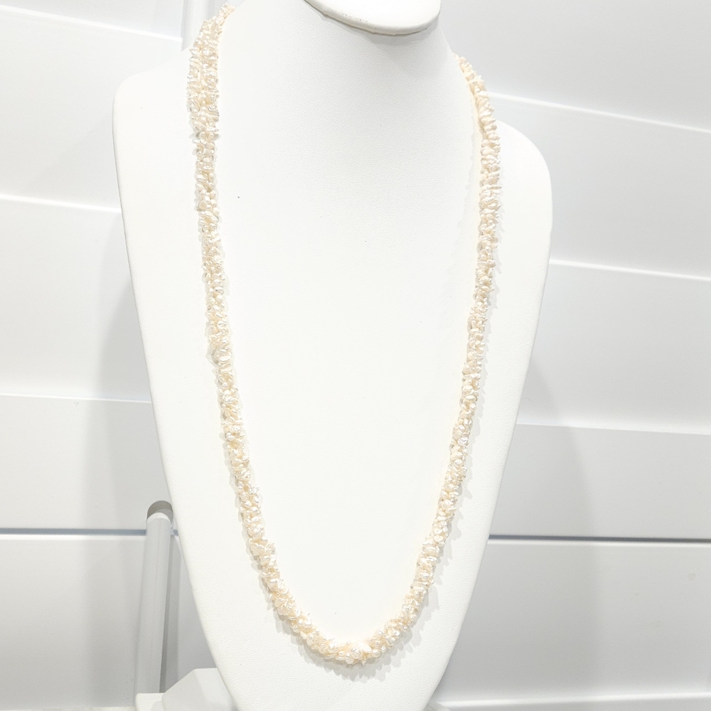 Vintage Pearl Necklace Genuine Freshwater Pearl 30" Beaded Multistrand Cream - Picture 10 of 16